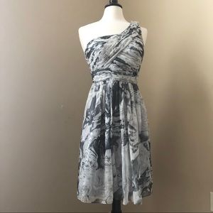 One Shoulder Formal Gray Tie-Dye Sequined Dress